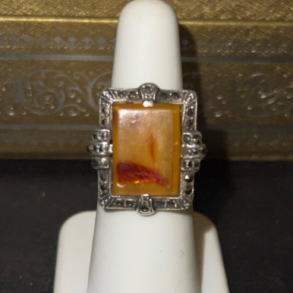 Elegant Silver and Amber Ring